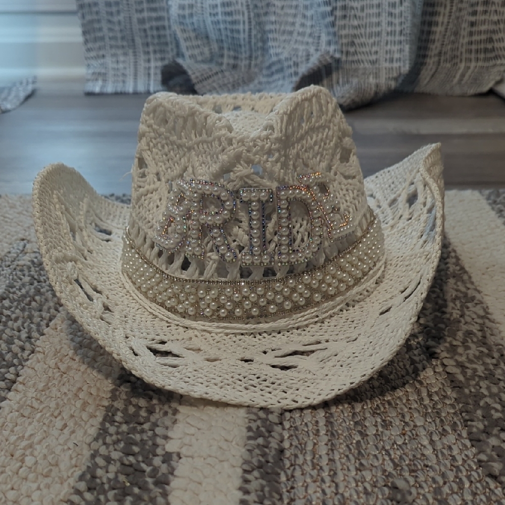 White Bride Cowboy Hat with Rhinestones